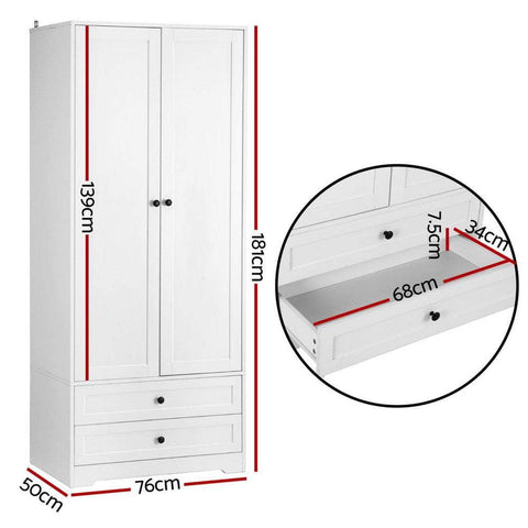 Wardrobe Clothes Closet Storage Organizer with 2 Doors White -Durable and Sturdy Design
