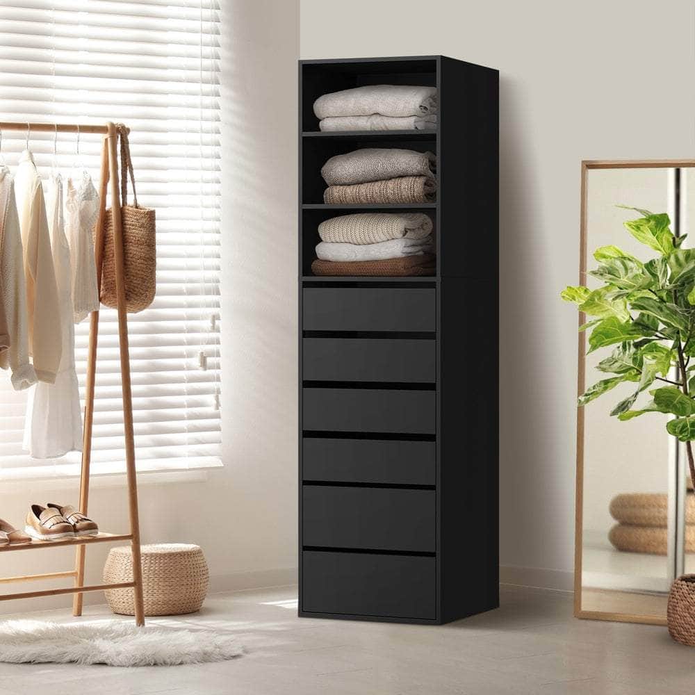 Wardrobe Shelf Unit 3 Shelves 6 Drawers Black