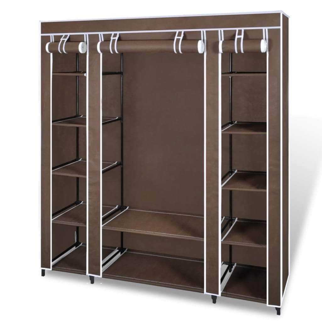 Wardrobe with Compartments and Rods Brown Fabric