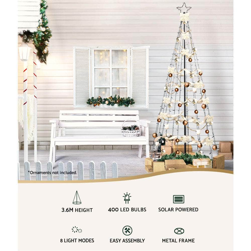 Warm Christmas Glow 3.6M Solar LED Xmas Tree with 8 Light Modes