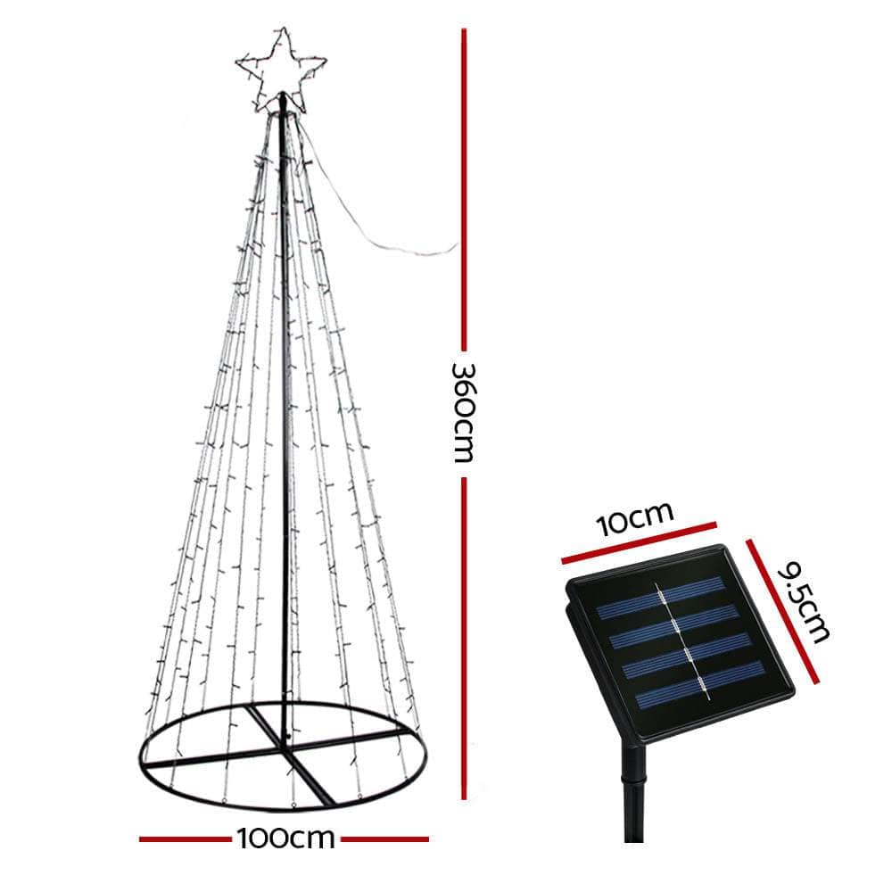 Warm Christmas Glow 3.6M Solar LED Xmas Tree with 8 Light Modes