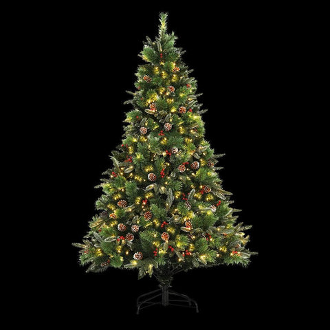 Warm Glow Christmas Tree 2.1M Prelit with LED Warm Light Pine Cones Red Berries