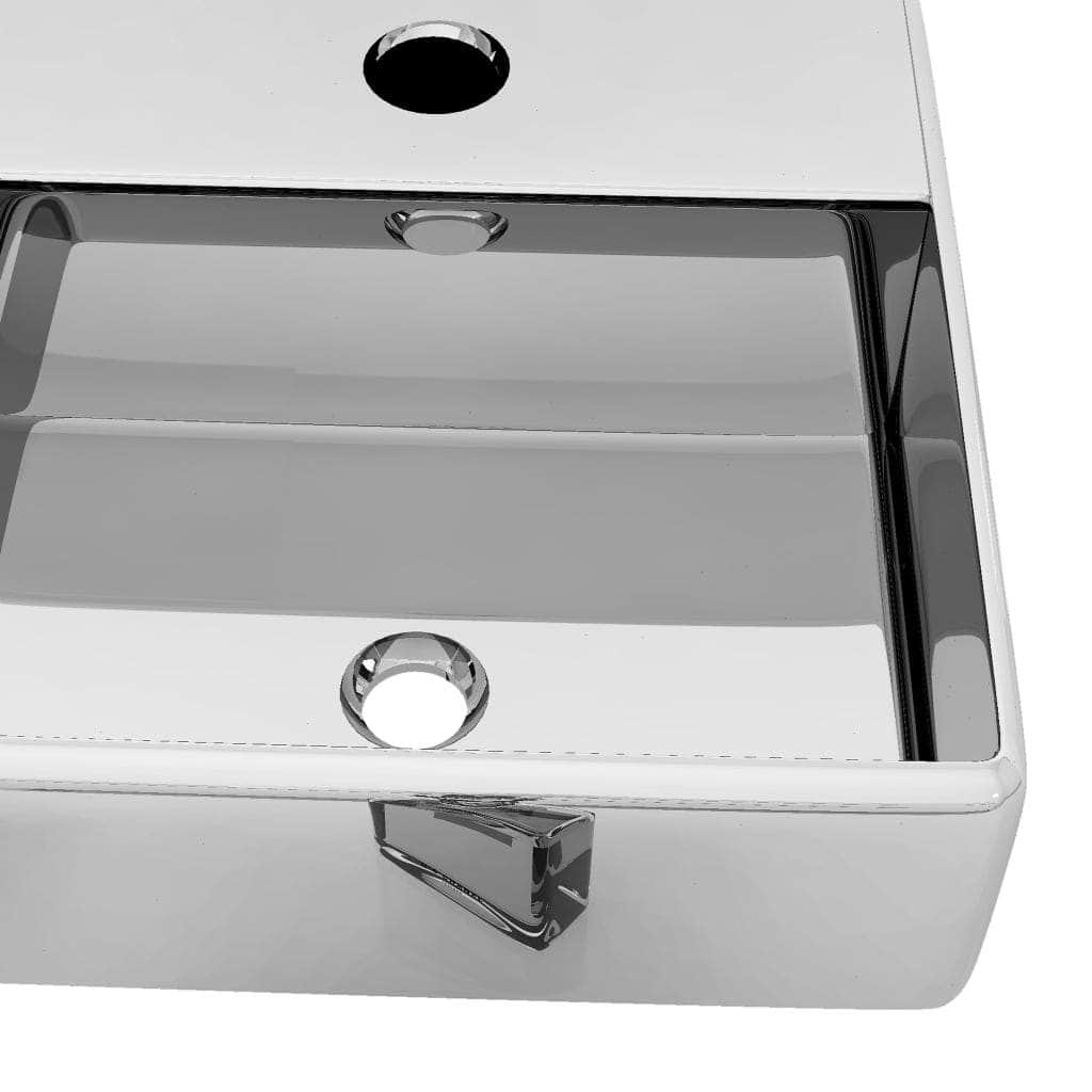Wash Basin with Faucet Hole Ceramic Silver