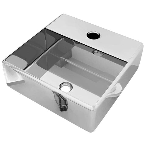 Wash Basin with Faucet Hole Ceramic Silver