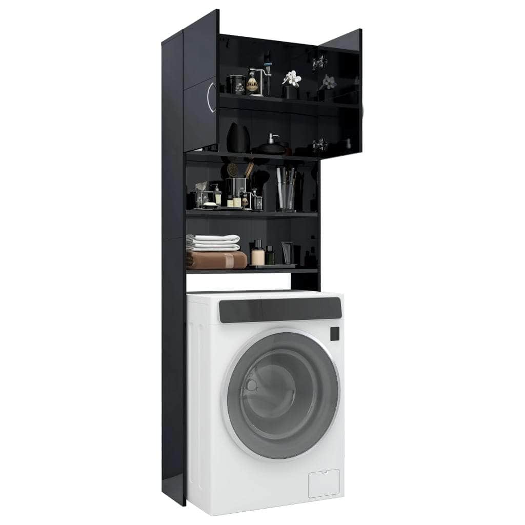 Washing Machine Cabinet High Gloss Black Chipboard