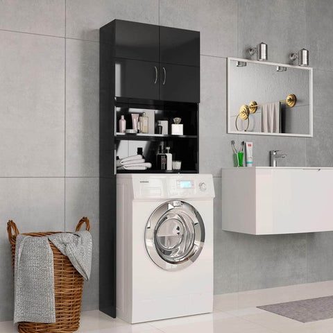 Washing Machine Cabinet High Gloss Black Chipboard