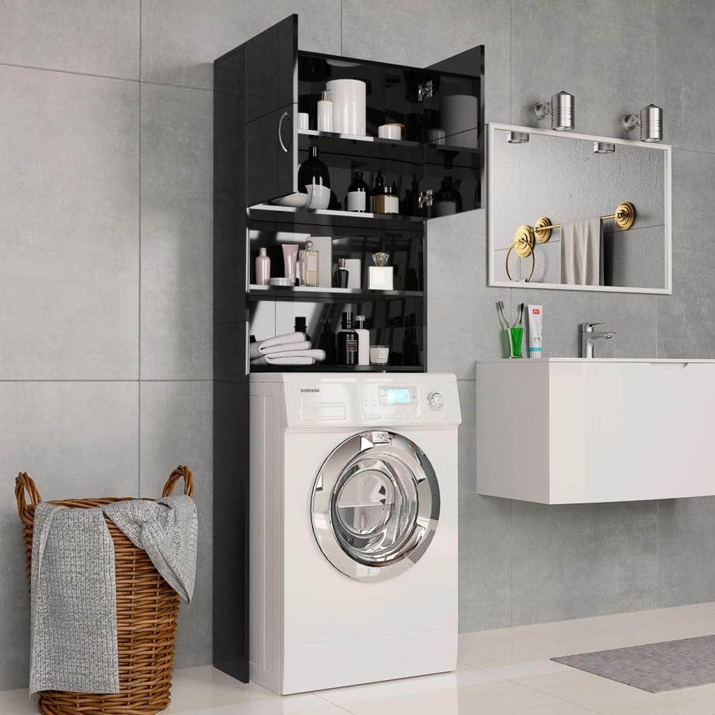 Washing Machine Cabinet High Gloss Black Chipboard