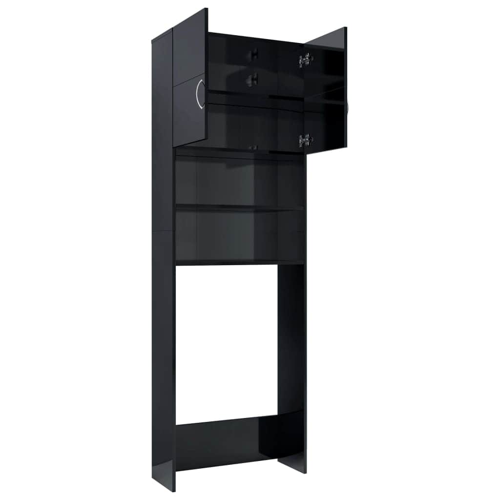Washing Machine Cabinet High Gloss Black Chipboard