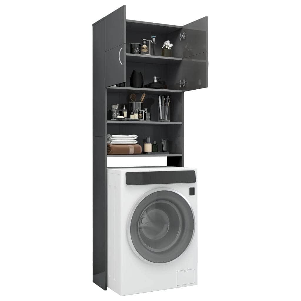 Washing Machine Cabinet High Gloss Grey Chipboard