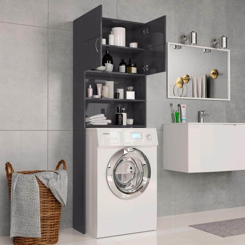 Washing Machine Cabinet High Gloss Grey Chipboard