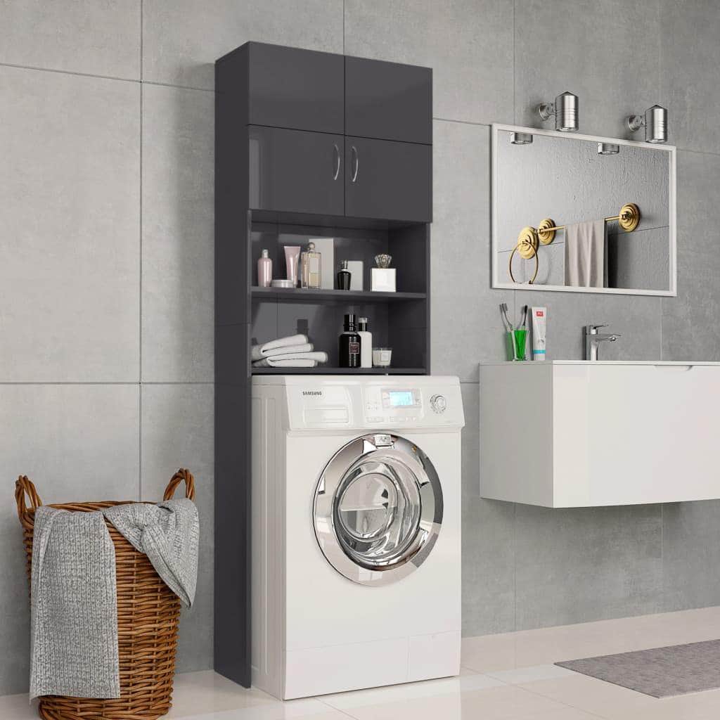 Washing Machine Cabinet High Gloss Grey Chipboard