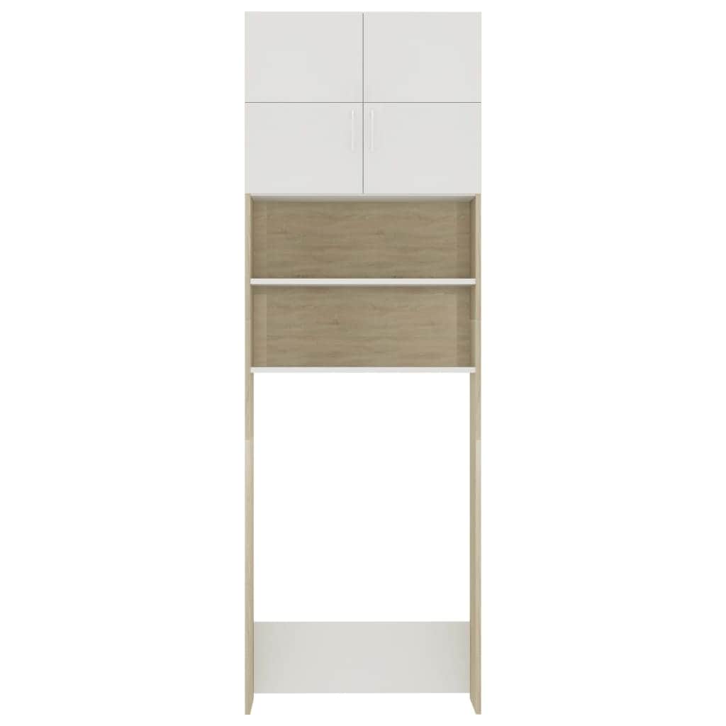 Washing Machine Cabinet White and Sonoma Oak Chipboard