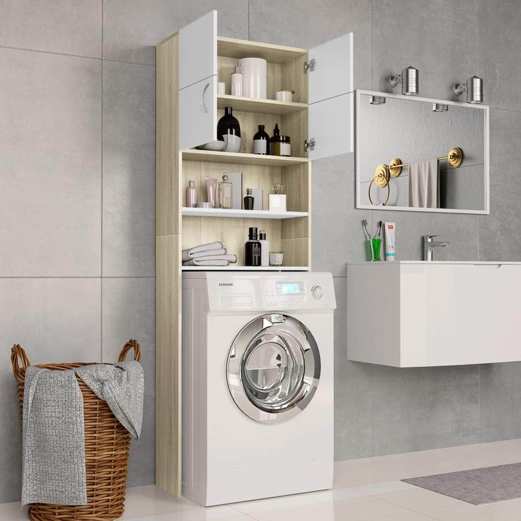 Washing Machine Cabinet White and Sonoma Oak Chipboard