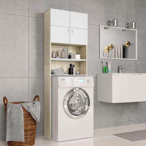 Washing Machine Cabinet White and Sonoma Oak Chipboard