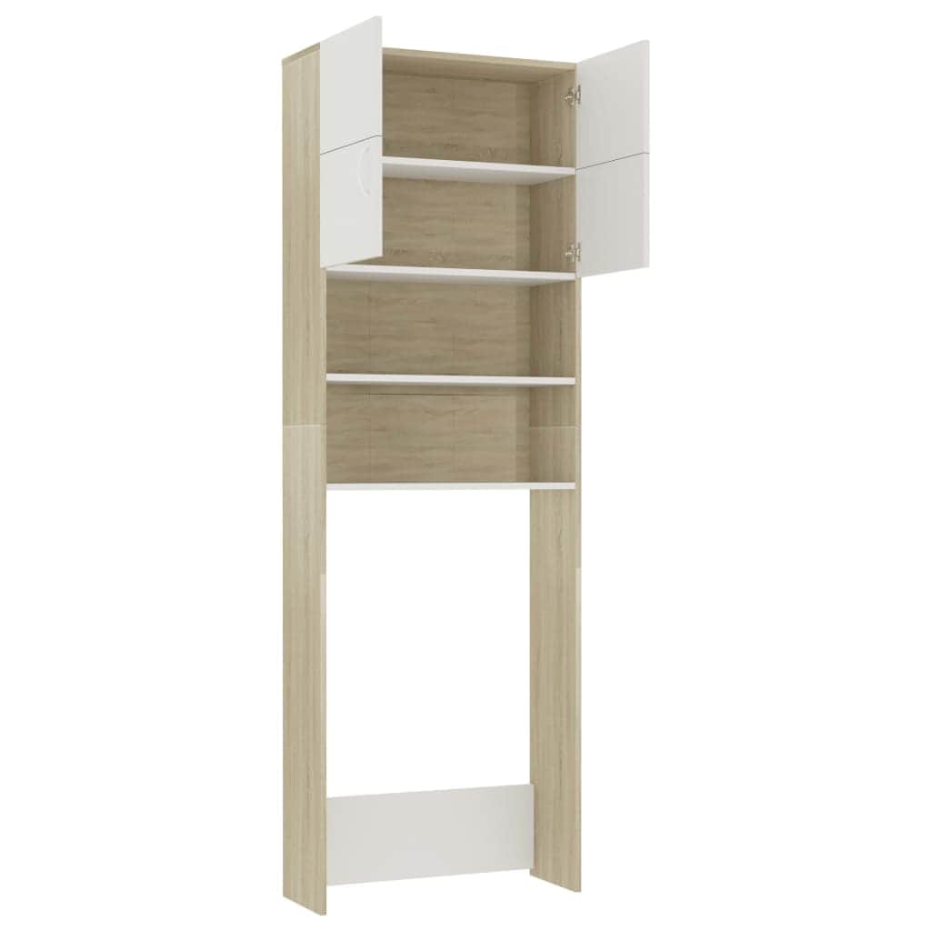 Washing Machine Cabinet White and Sonoma Oak Chipboard