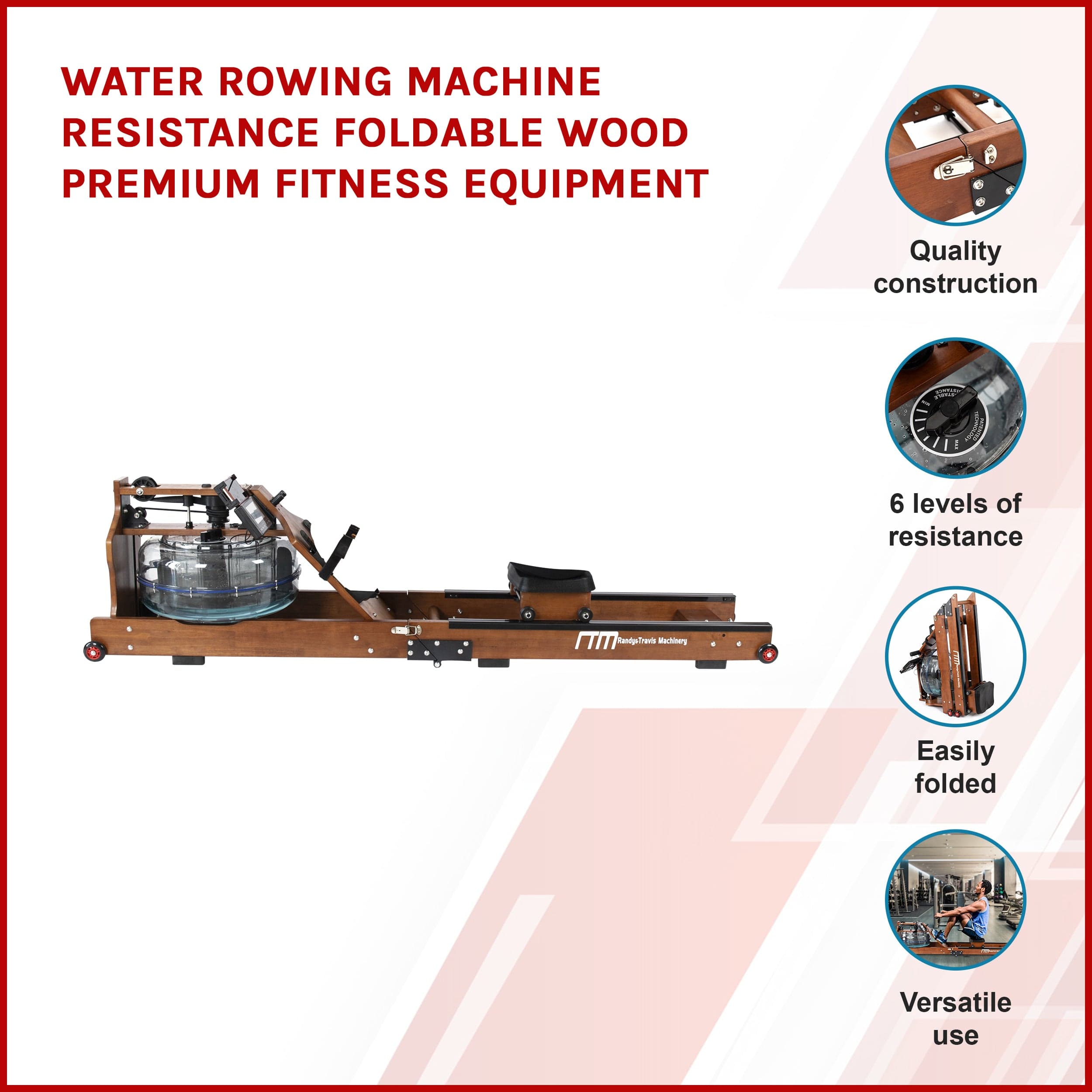 Wood finish - Water Rowing Machine Resistance Foldable Wood Premium Fitness Equipment