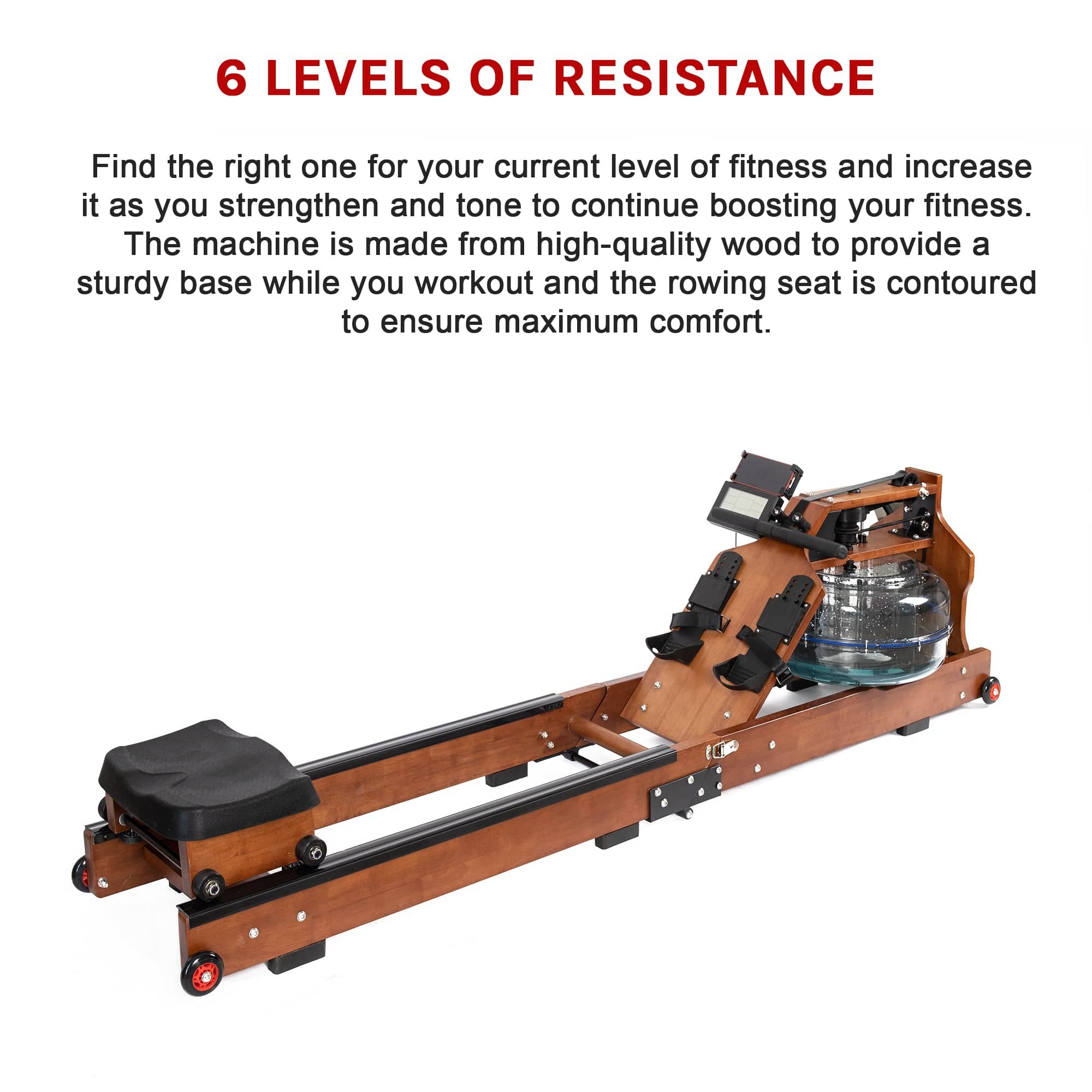 Water Rowing Machine Resistance Foldable Wood Premium Fitness Equipment, serr dis