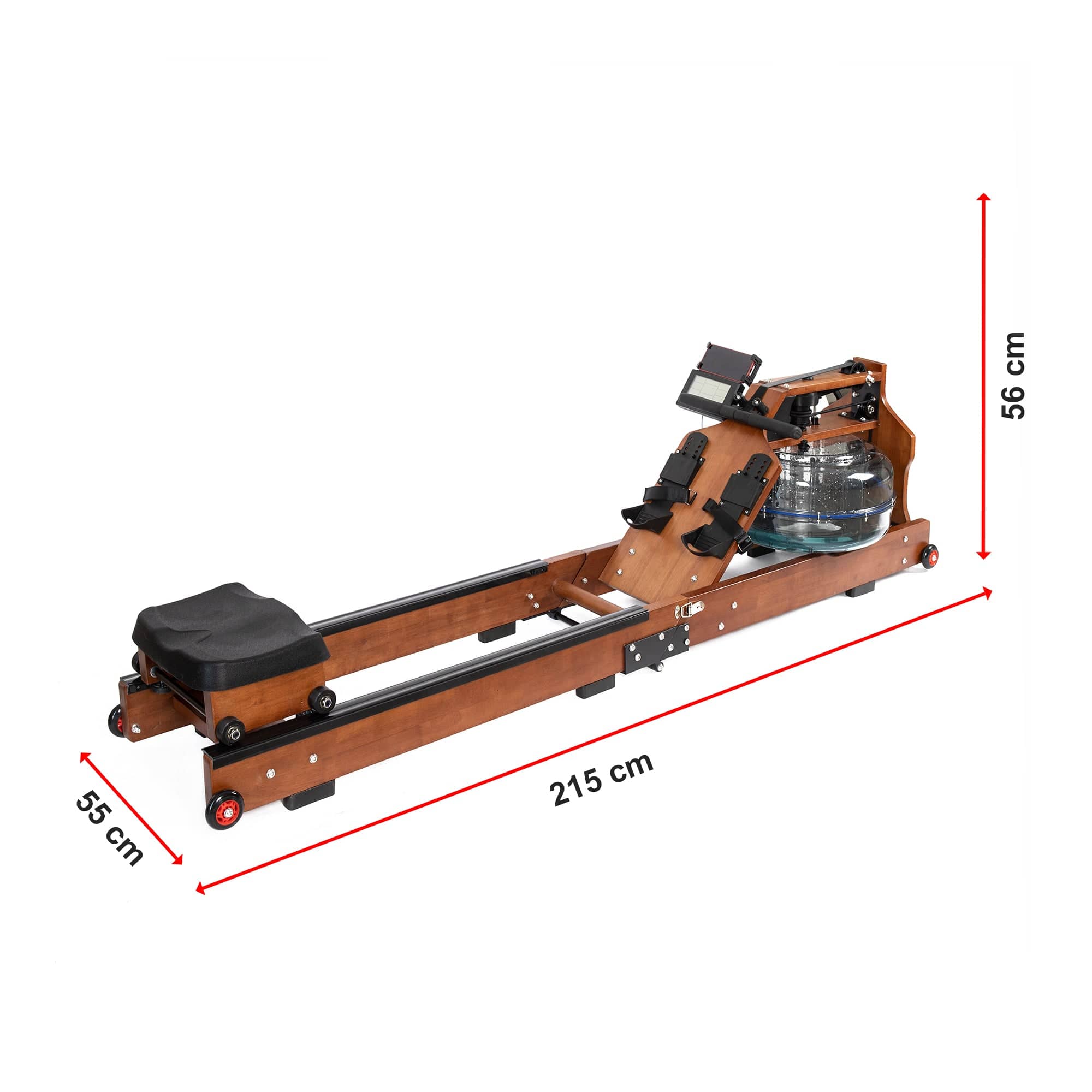 Water Rowing Machine Resistance Foldable Wood Premium Fitness Equipment, Wood finish