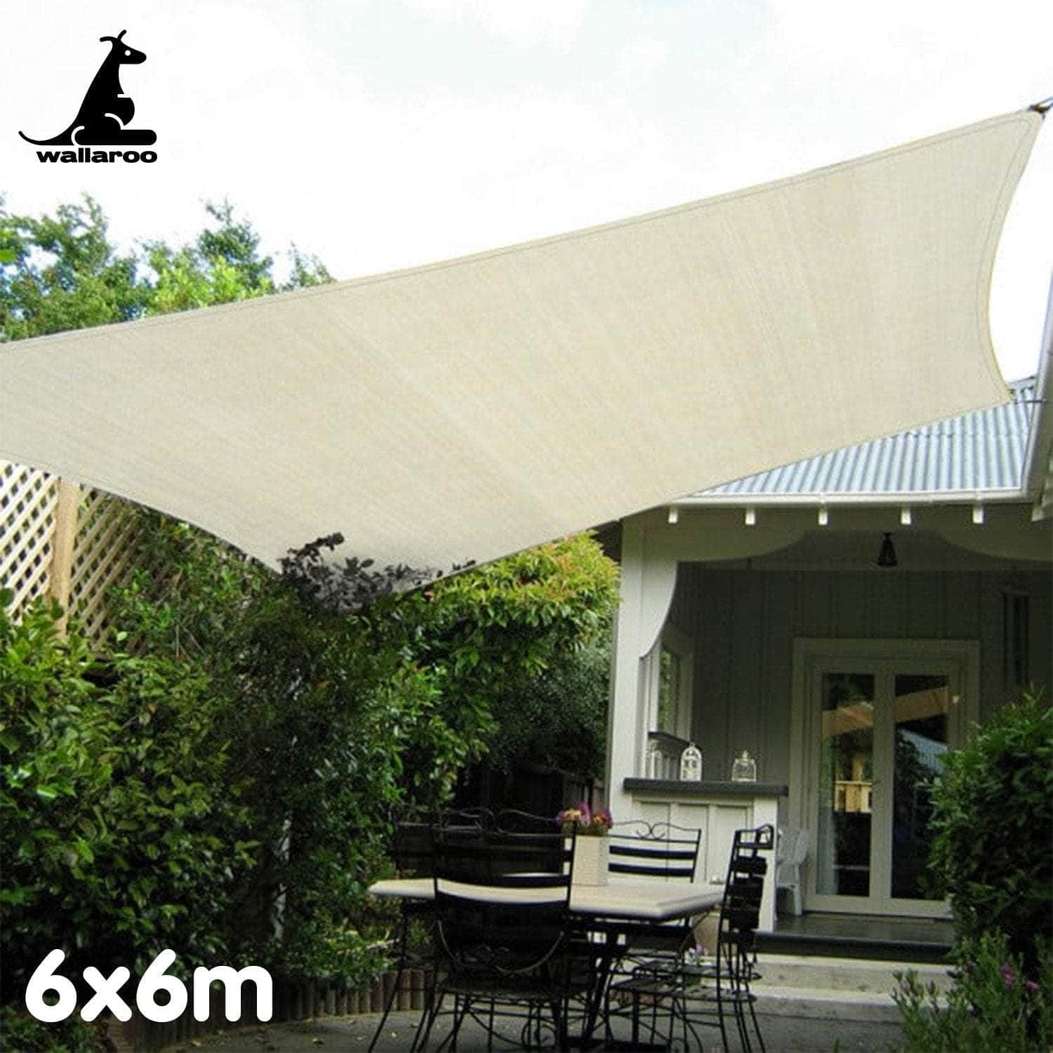Waterproof 160GSM Outdoor Sun Shade Sail Canopy Cream Square 6 x 6m