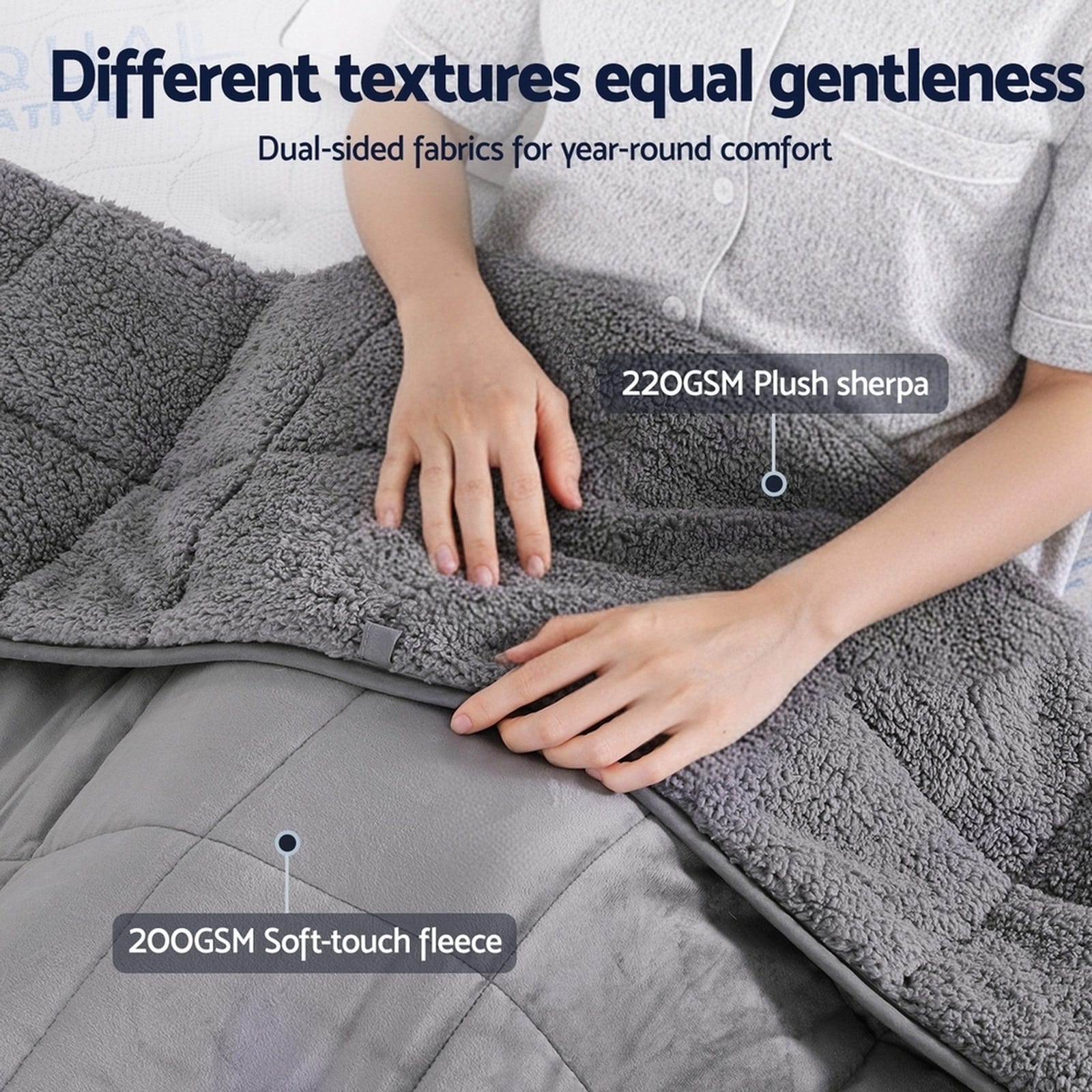 Grey Weighted Blanket 4.5KG Plush Sherpa and Fleece | Grey colour - photo 14