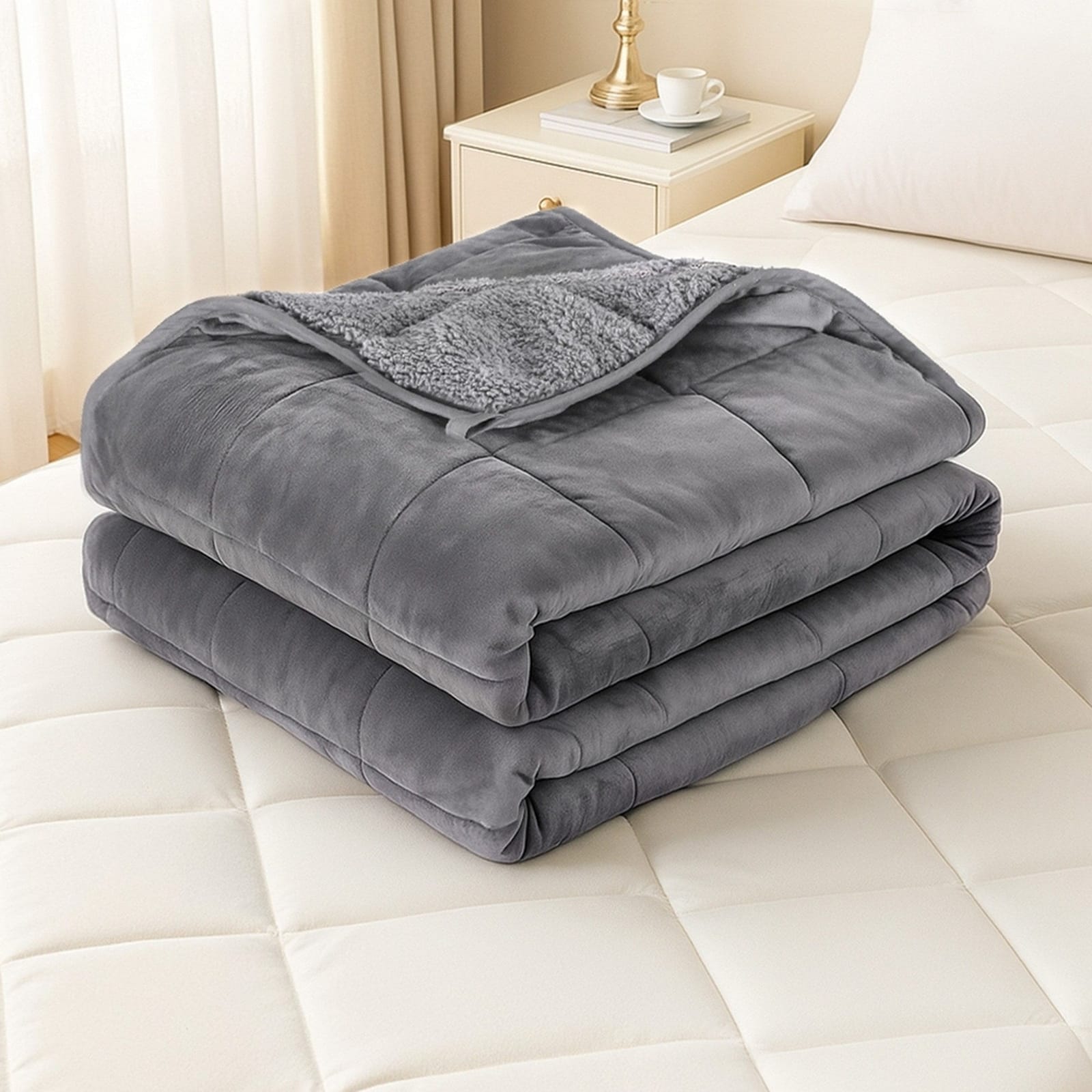 Grey Weighted Blanket 4.5KG Plush Sherpa and Fleece with Grey colour - photo 18