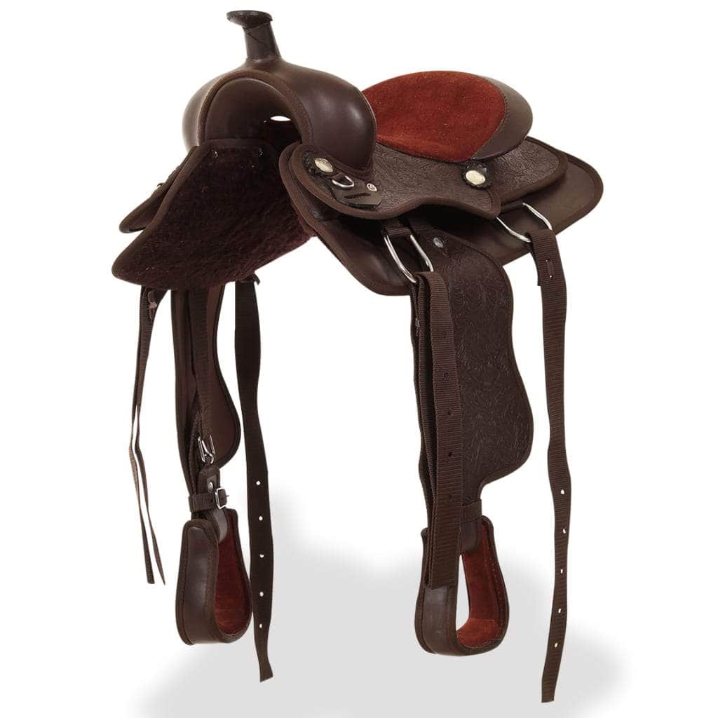 Western Saddle, Headstall&Breast Collar Real Leather 12" Brown