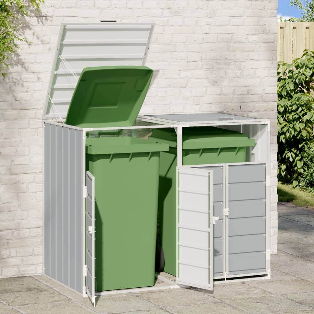 Wheelie Bin Storage for Double Bins Rubbish Trash Can Shed Grey Steel - Versatile and Stylish