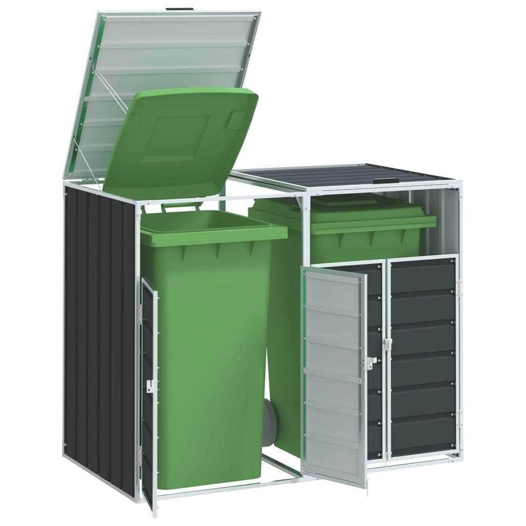 Wheelie Bin Storage for Double Bins Rubbish Trash Can Shed Grey Steel - Versatile and Stylish