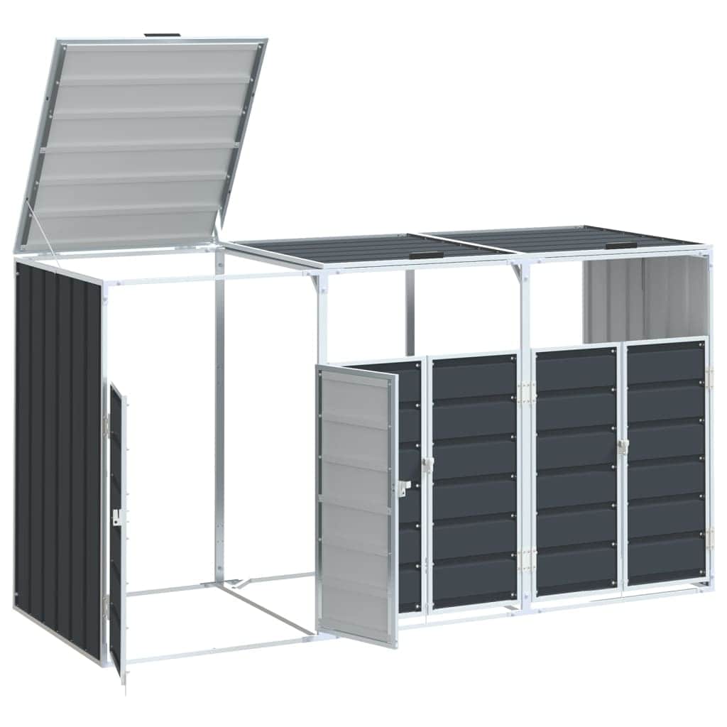 Wheelie Bin Storage for Triple Bins Trash Can Shed Anthracite Steel