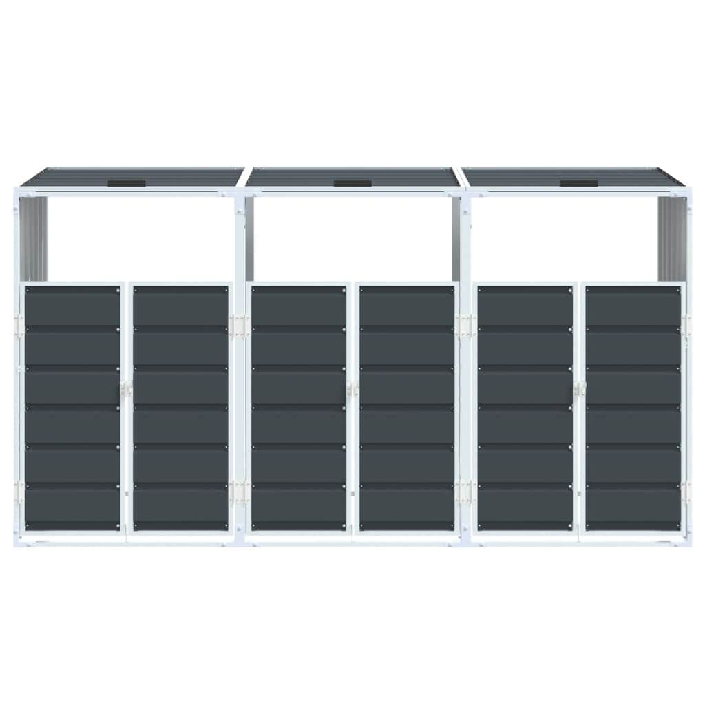 Wheelie Bin Storage for Triple Bins Trash Can Shed Anthracite Steel