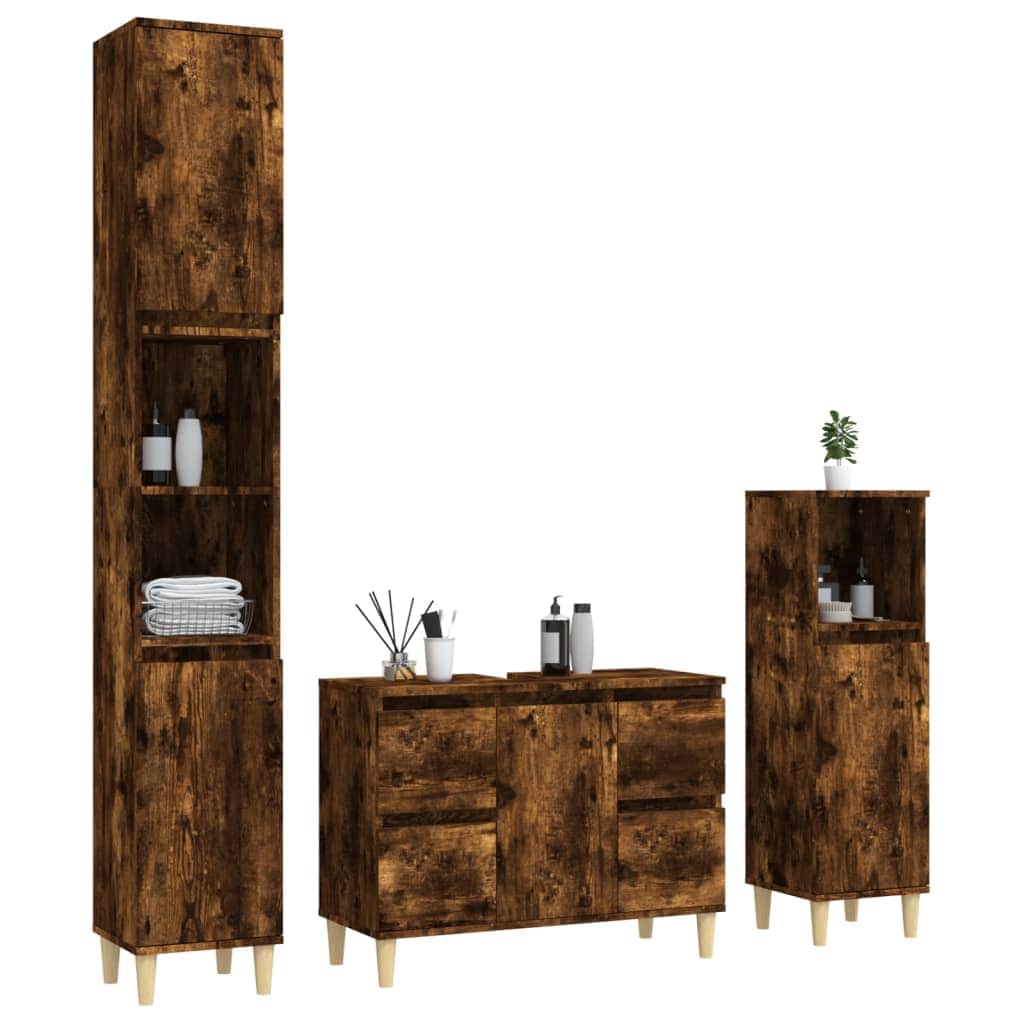 White Bathroom Engineered Wood 3-Piece Furniture Elegance