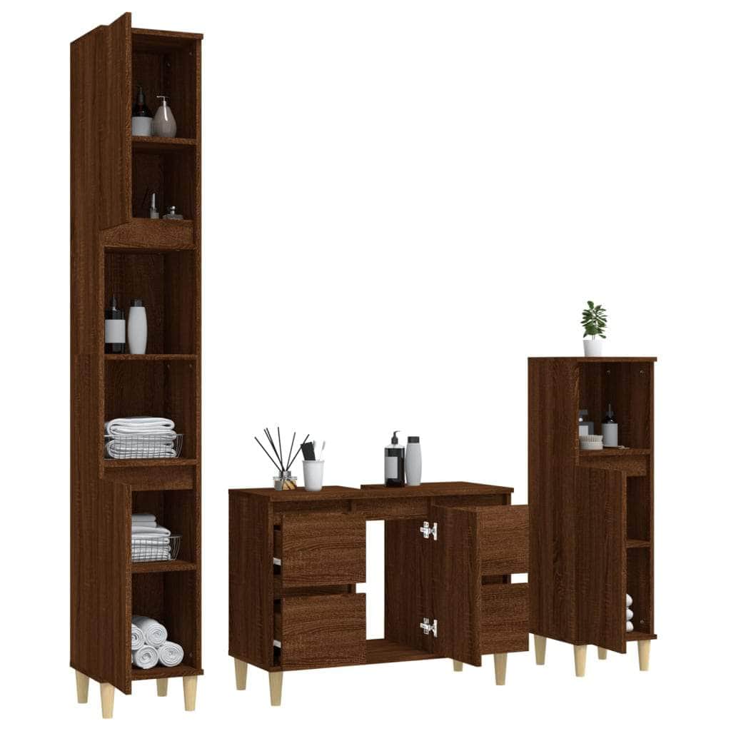 White Bathroom Engineered Wood 3-Piece Furniture Elegance