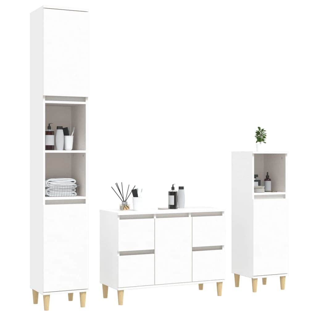 White Bathroom Engineered Wood 3-Piece Furniture Elegance