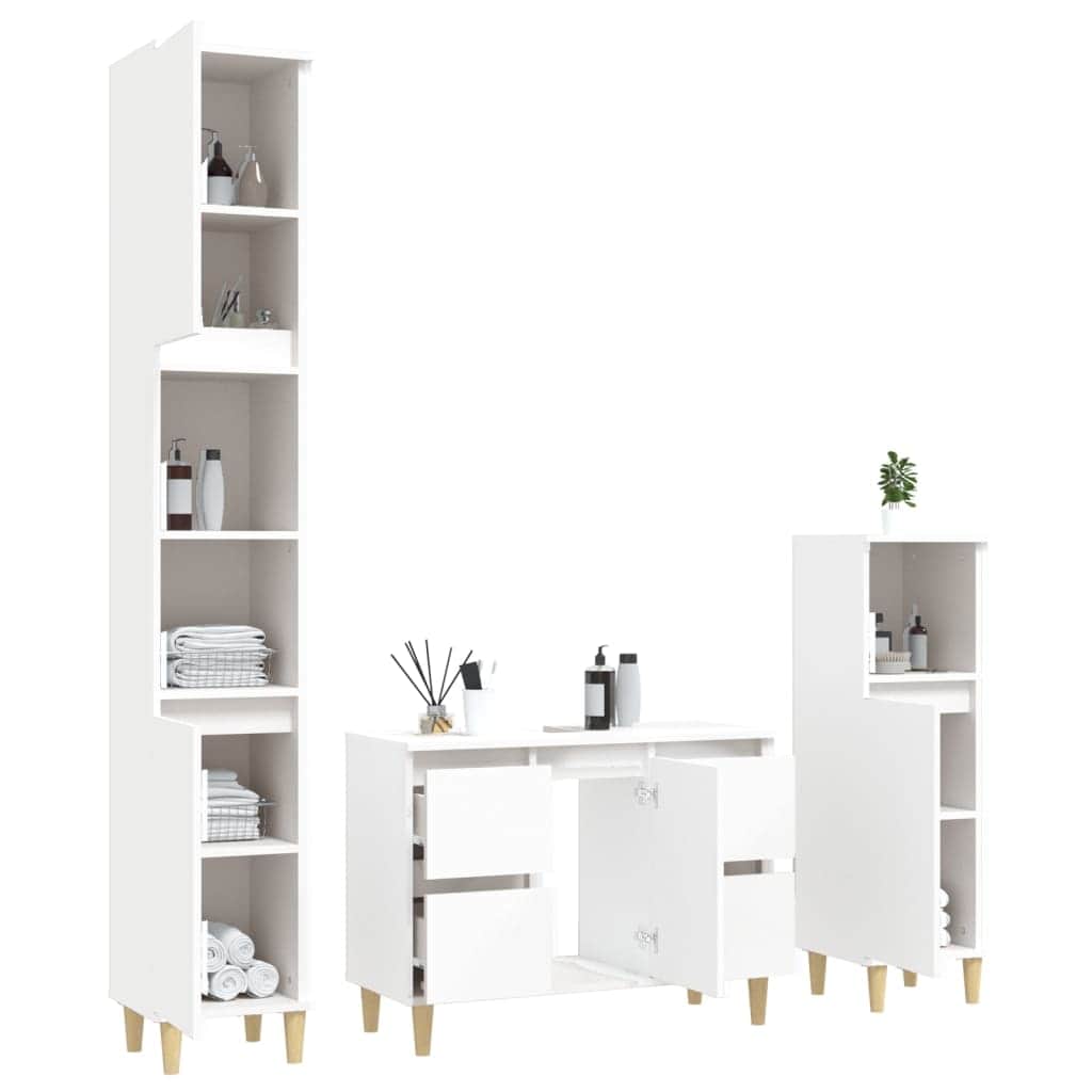 White Bathroom Engineered Wood 3-Piece Furniture Elegance