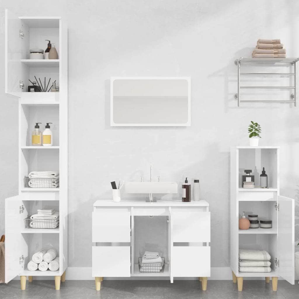 White Bathroom Engineered Wood 3-Piece Furniture Elegance