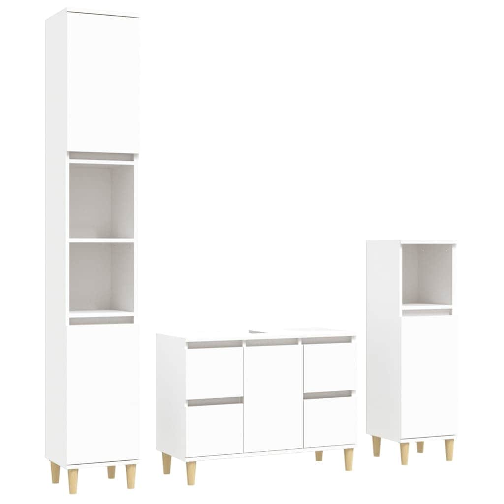 White Bathroom Engineered Wood 3-Piece Furniture Elegance