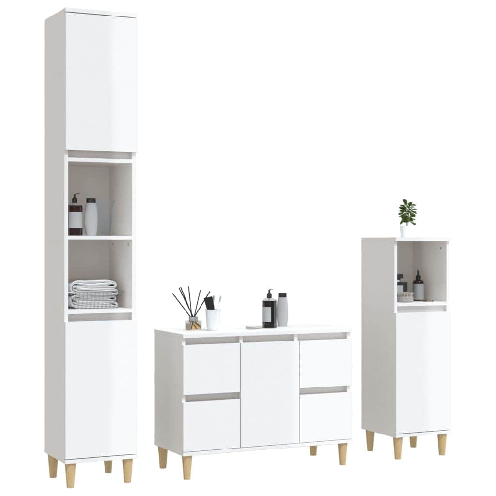 White Bathroom Engineered Wood 3-Piece Furniture Elegance