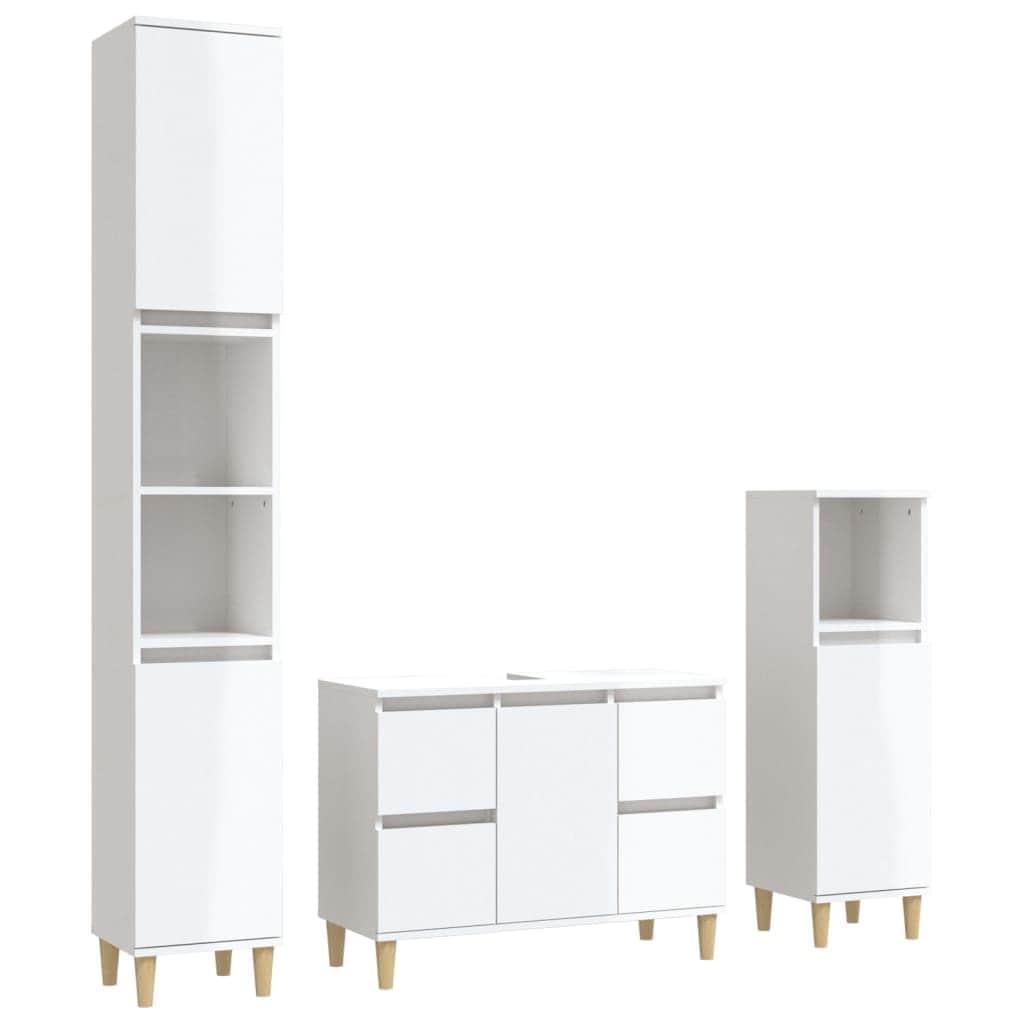 White Bathroom Engineered Wood 3-Piece Furniture Elegance