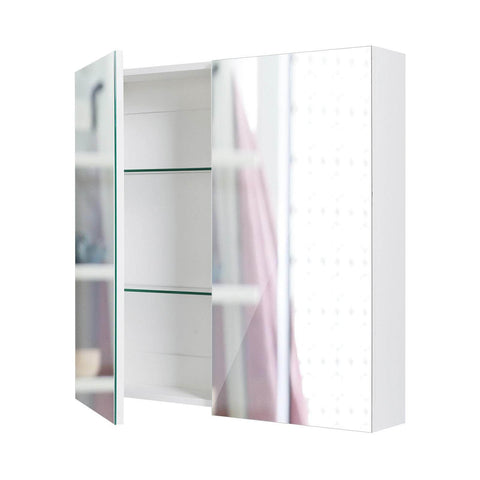 White Bathroom Mirror Cabinet Wall Twin Door Shaving Storage 60 X 72 Cm