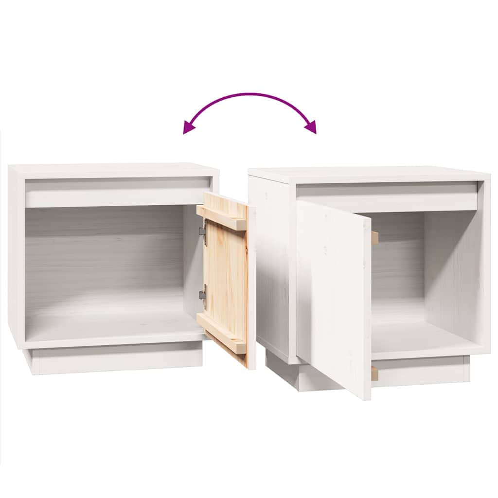 White Bedside Cabinet Solid Pinewood Side Table Storage Unit Durable Design