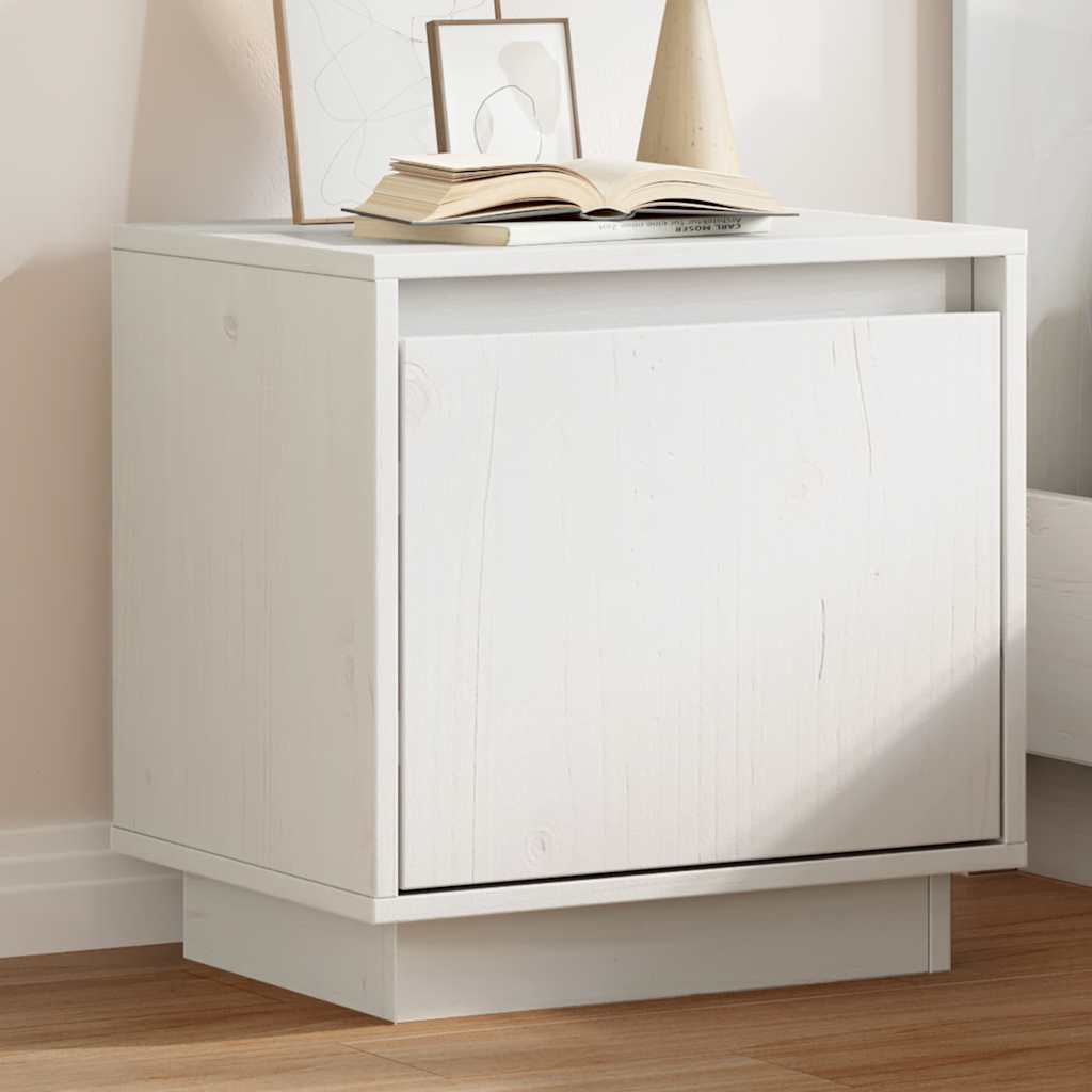 White Bedside Cabinet Solid Pinewood Side Table Storage Unit Durable Design