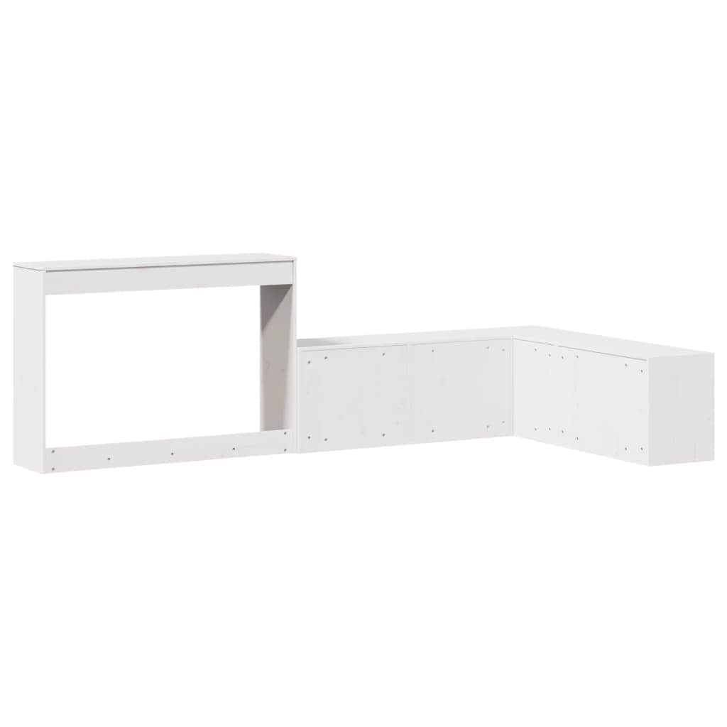 White Bedside Cabinet with Desk Solid Pinewood L-Shaped Storage Unit