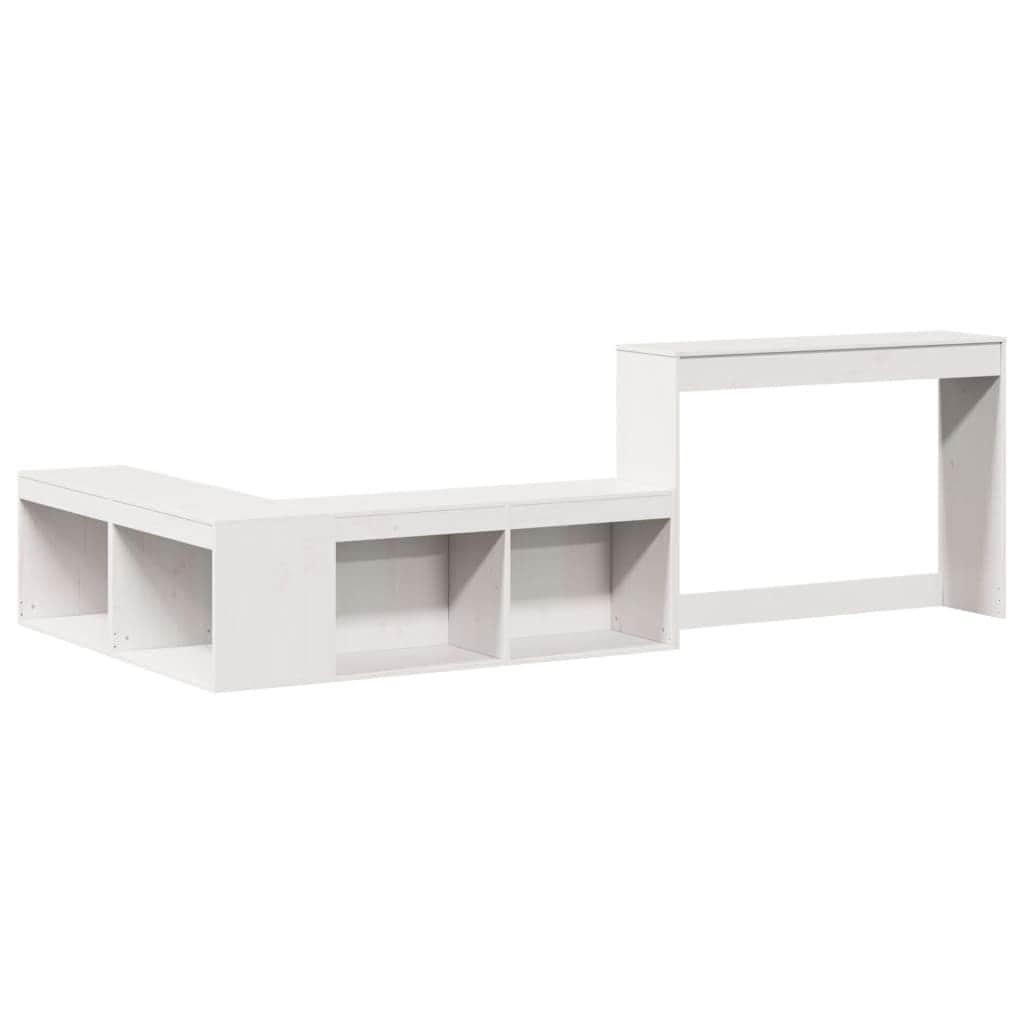 White Bedside Cabinet with Desk Solid Pinewood L-Shaped Storage Unit