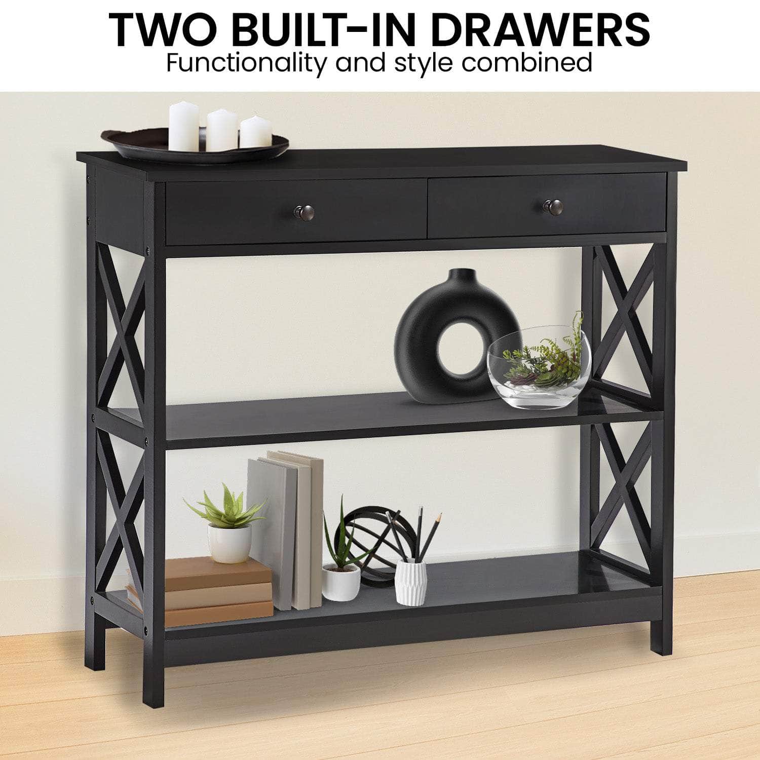 White/Black Cross Console Table for Stylish Spaces