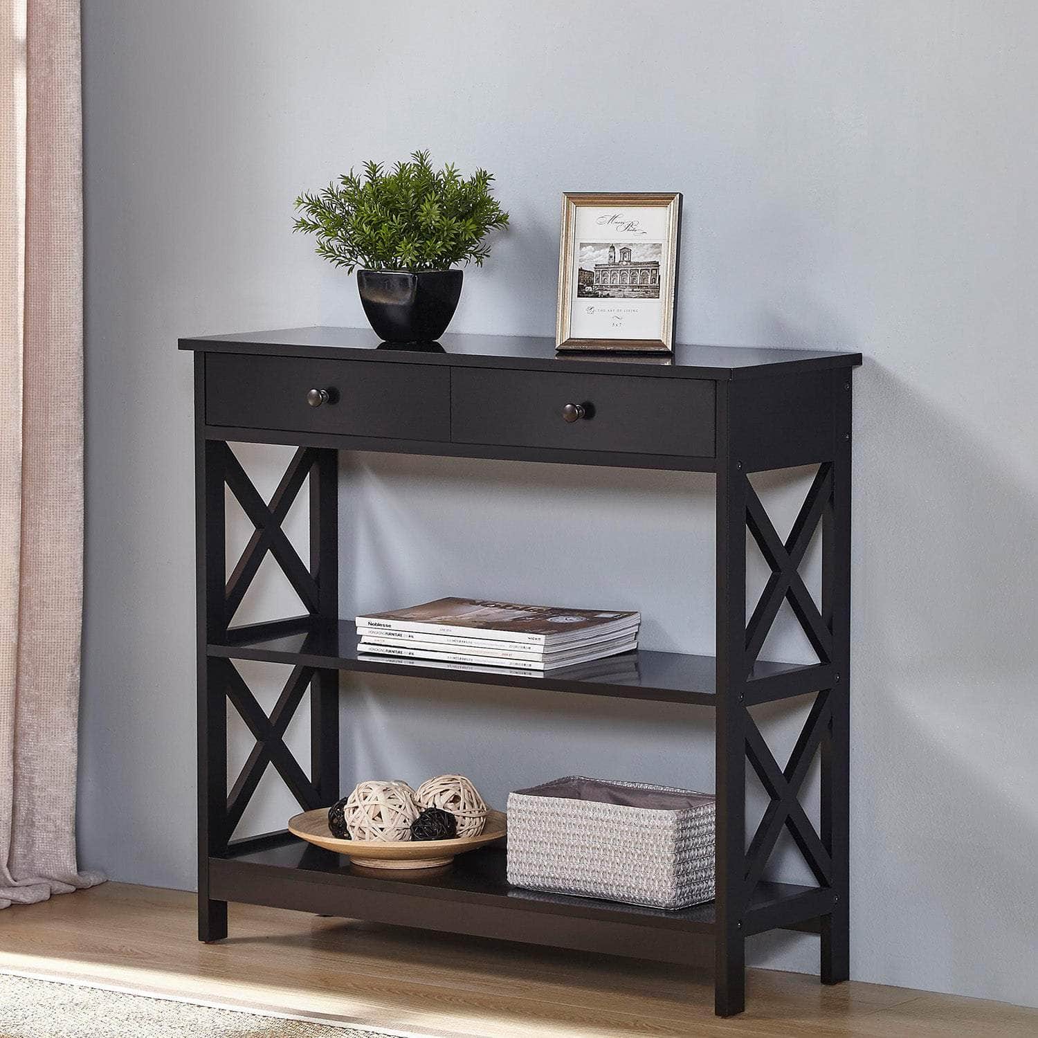 White/Black Cross Console Table for Stylish Spaces