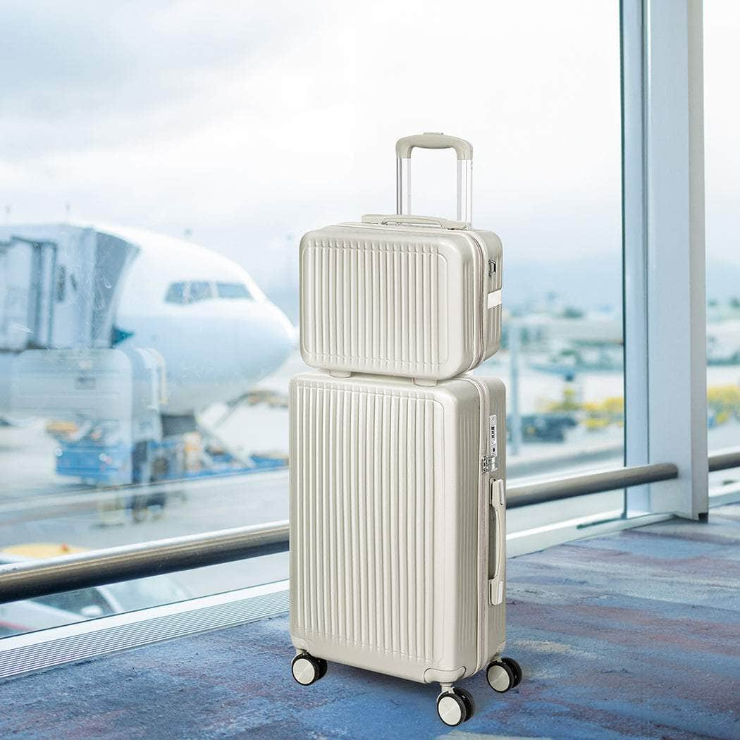 White/Black/Rose Gold Lightweight Travel Trolley Set (14"+20")