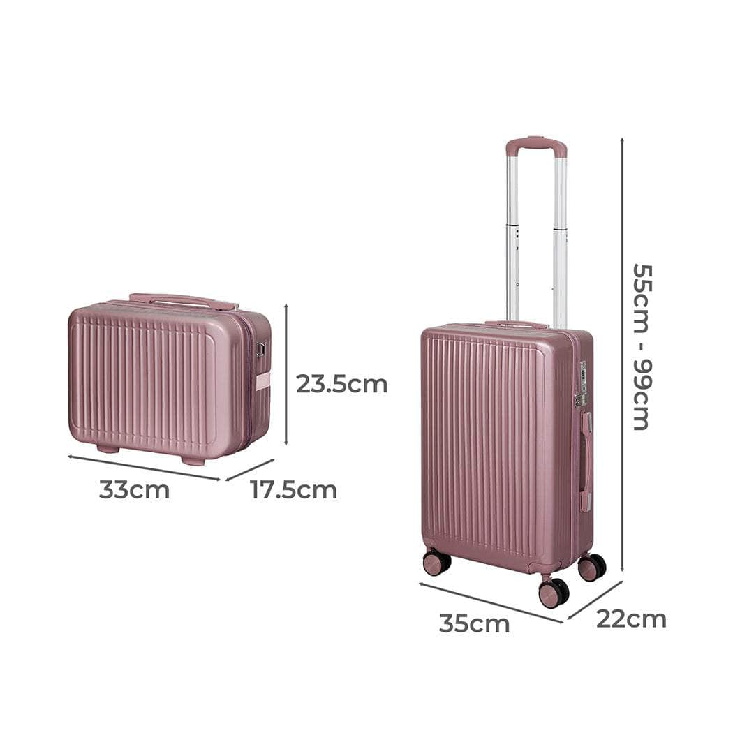 White/Black/Rose Gold Lightweight Travel Trolley Set (14"+20")