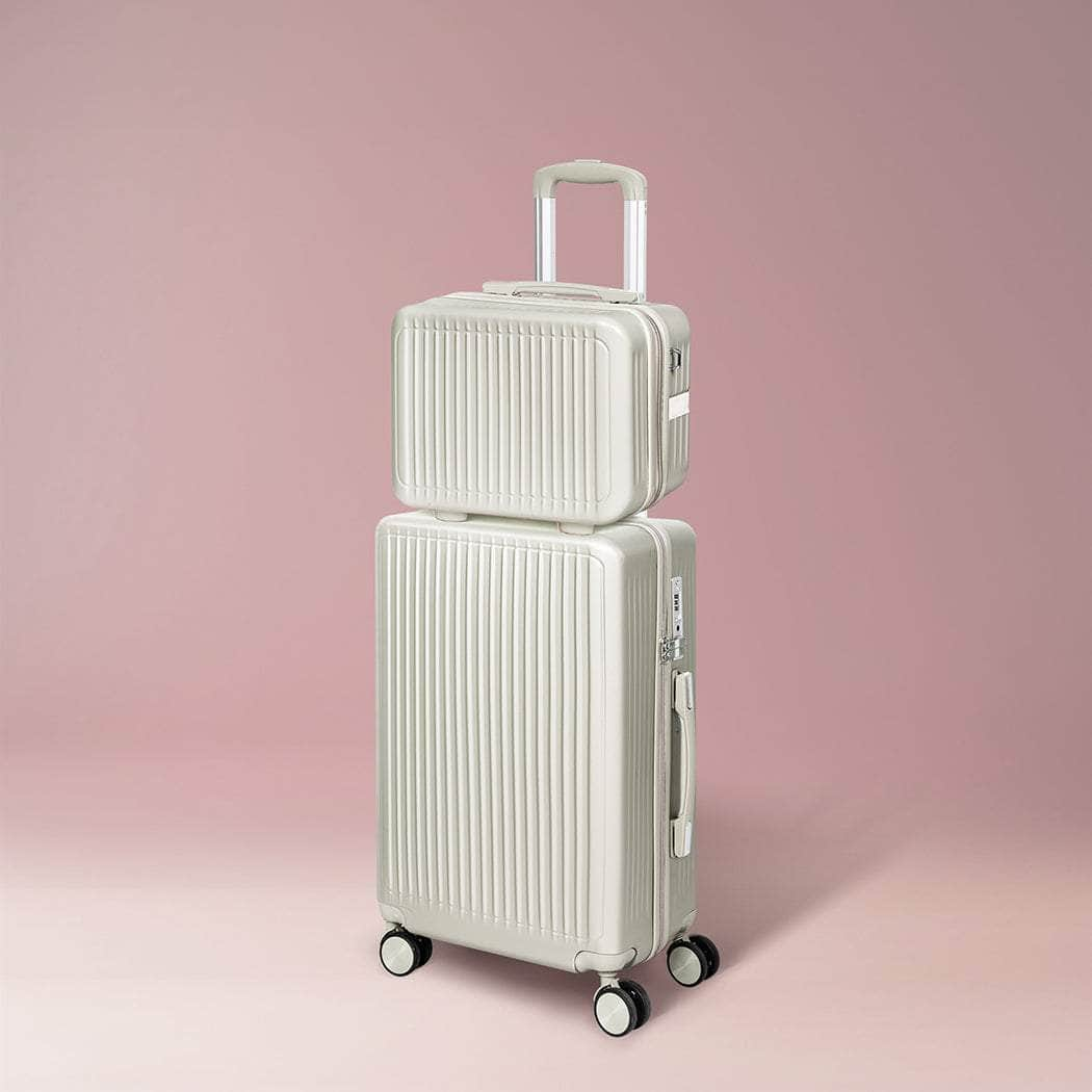 White/Black/Rose Gold Lightweight Travel Trolley Set (14"+20")