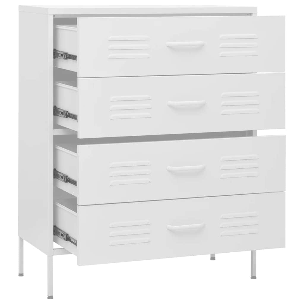White Chest of Drawers Steel Cabinet Ball Bearing Runners Storage Unit