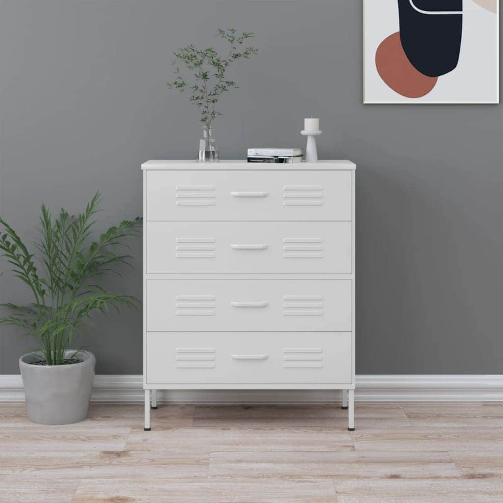 White Chest of Drawers Steel Cabinet Ball Bearing Runners Storage Unit